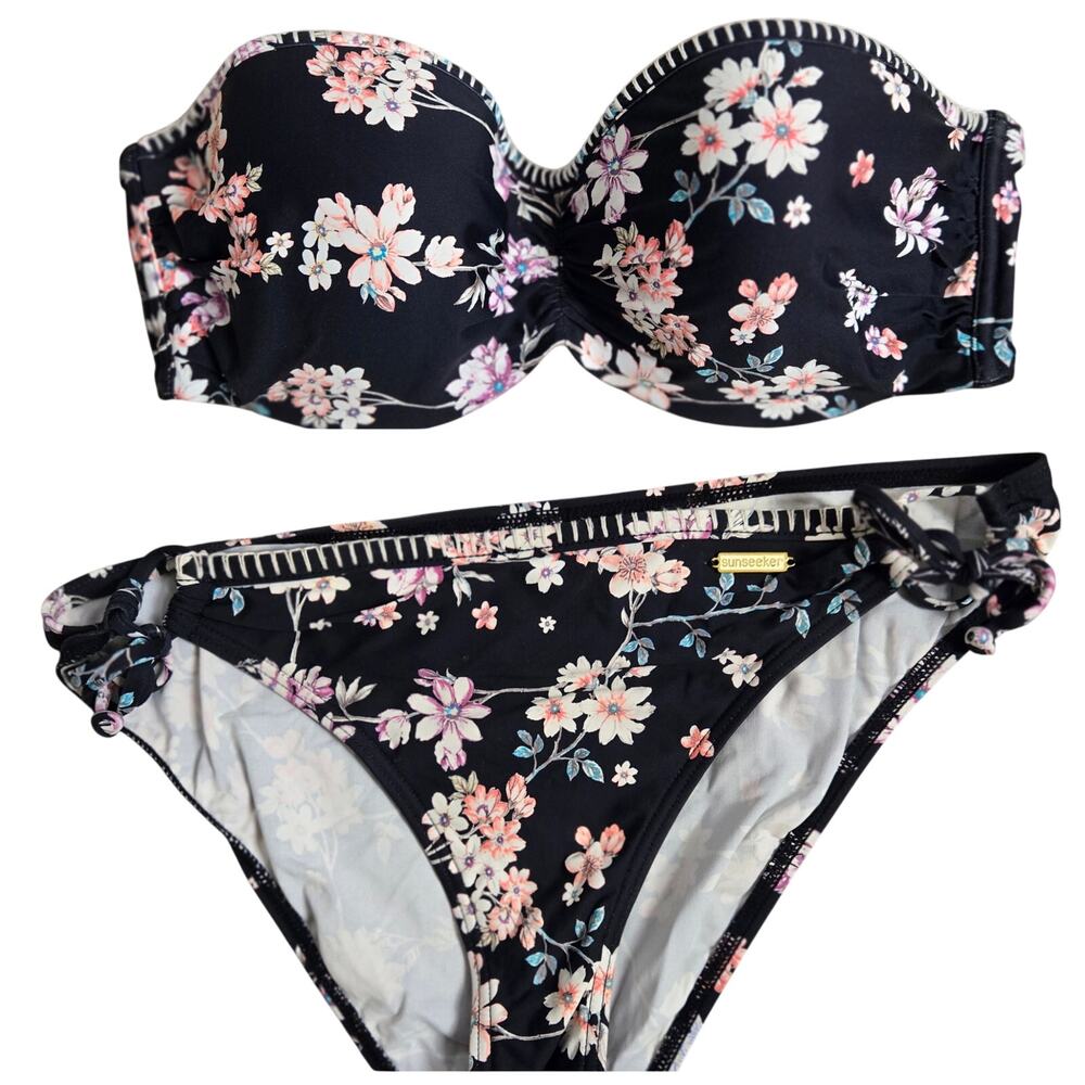 Sunseeker Australia Matching Black Floral Swim Vacation Bikini Set | 34D & M